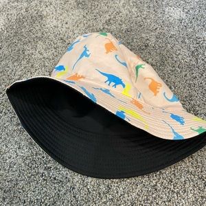 Reversible dinosaur/black bucket hat